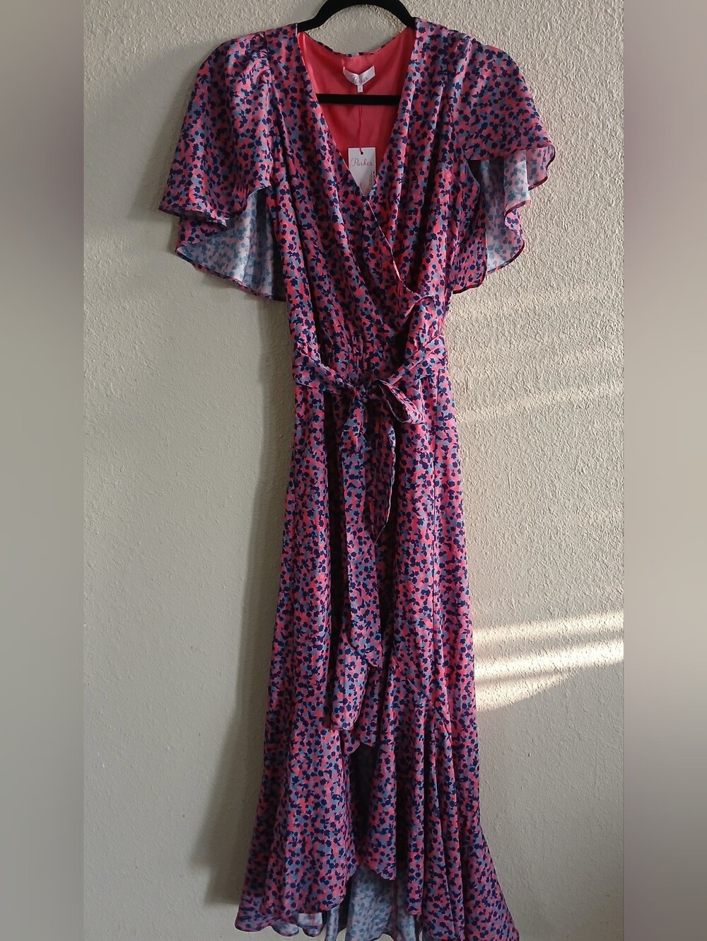 Parker Floral Print Ruffled Flutter Sleeve Faux Wrap Maxi Dress